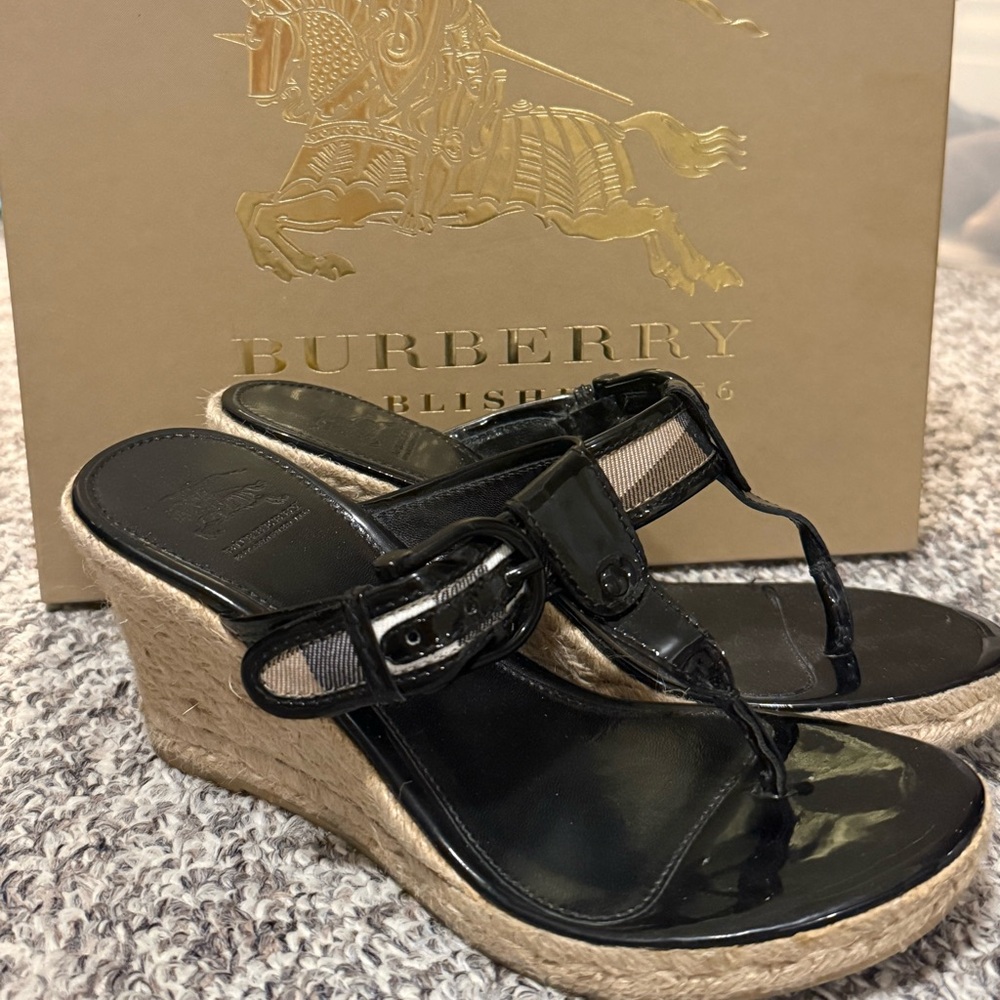 Burberry Black Patent Leather Wedges